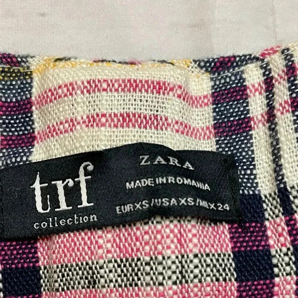 🎀EUC 🎀 Zara Womens TRF Plaid Crop Tank Top Sleeveless XS Bow Detail Pink Black - Picture 5 of 13